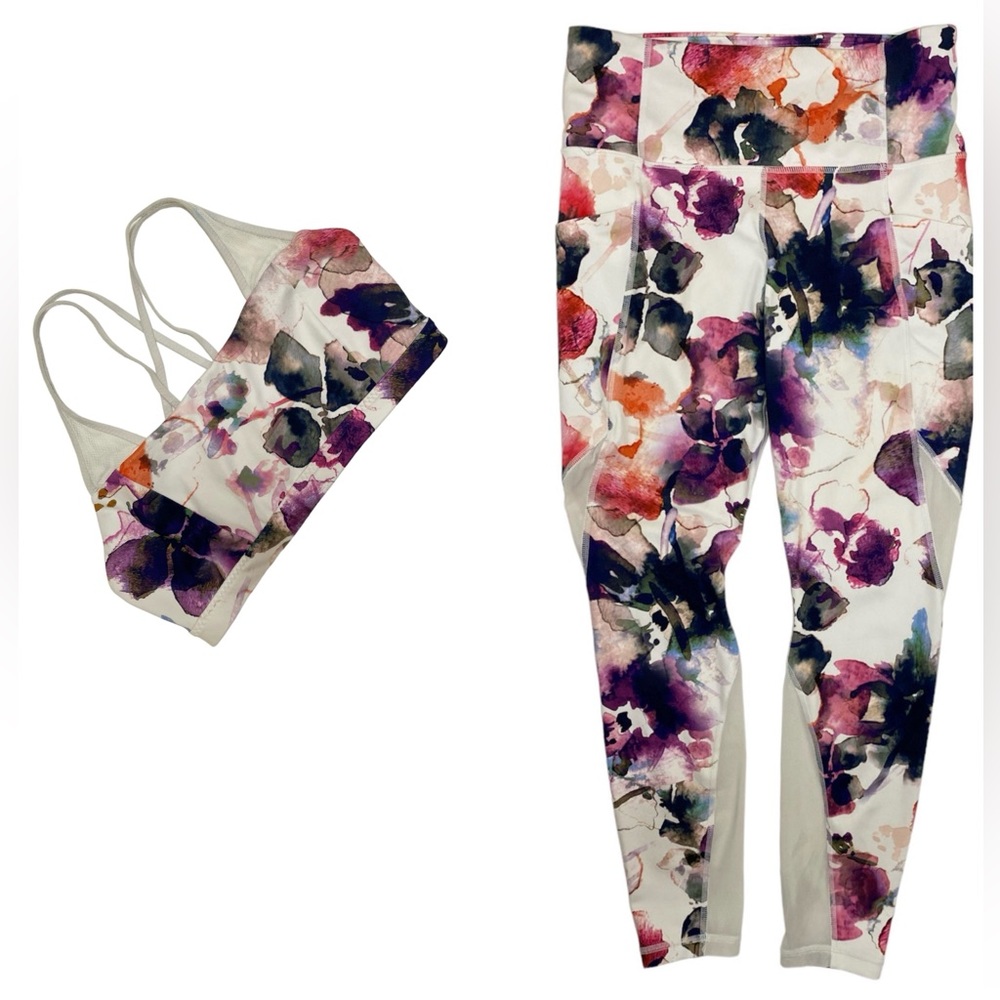 Athleta Mudra Multicolor Watercolor Floral Bra and Leggings Set Size S/M - Picture 4 of 13